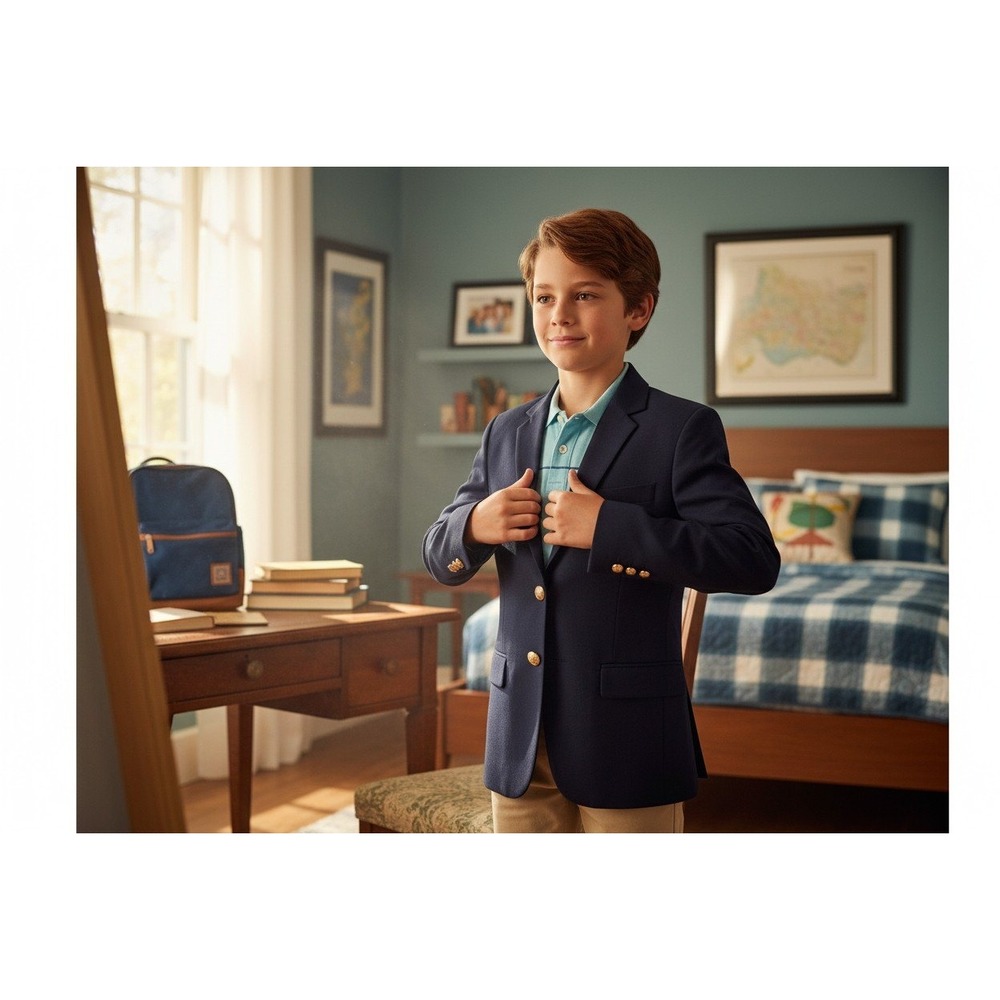 Alona Blazer Kids Navy Blue Gold Crest Buttons Classic Preppy Jacket Size 18